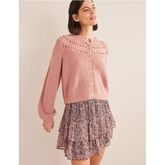 Boden Sweaters - New Boden Fluffy Ruffle Cardigan Womens M Dahlia Pink Sweater Wool Blend
